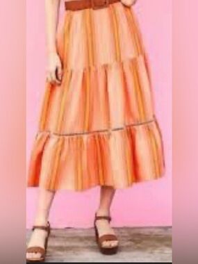 Matilda Jane Peach Stripes Pull on Tired Maxi Skirt